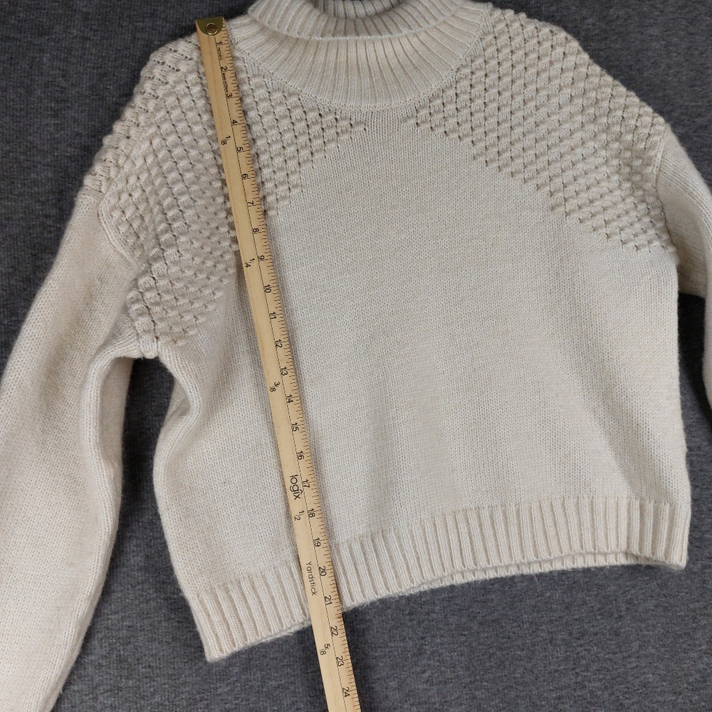 FALLS CREEK WOMENS CREAM CROPPED TEXTURED LONG SLEEVE TURTLE NECK SWEATER SIZE L - Picture 5 of 8